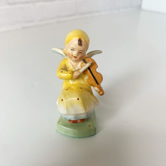 Vtg Angel Musicians Figurines Germany Saxophone Horn Violin Set of 2 Instruments - Picture 3 of 7